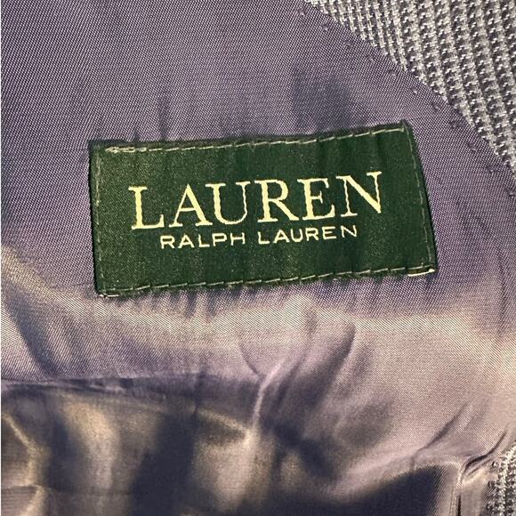Lauren Ralph Lauren Blue Houndstooth Single Breasted Linen Blazer Size 46R - Picture 6 of 9